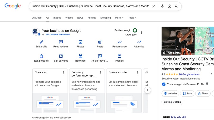 Google Business Profile for Inside Out Security, Brisbane