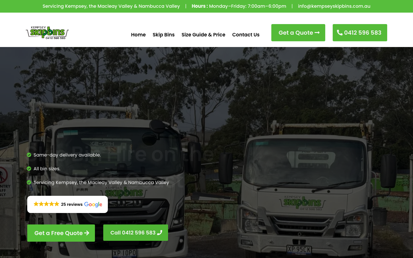 Kempsey Skip Bins website, a real New Wave client